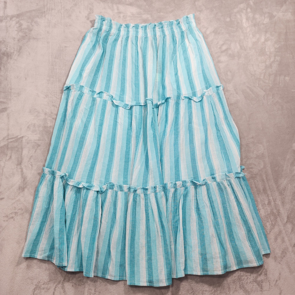 NEW Tuckernuck Skirt Womens 3XL Blue Stripe Prado Maxi Pull On Ruffle Tiered